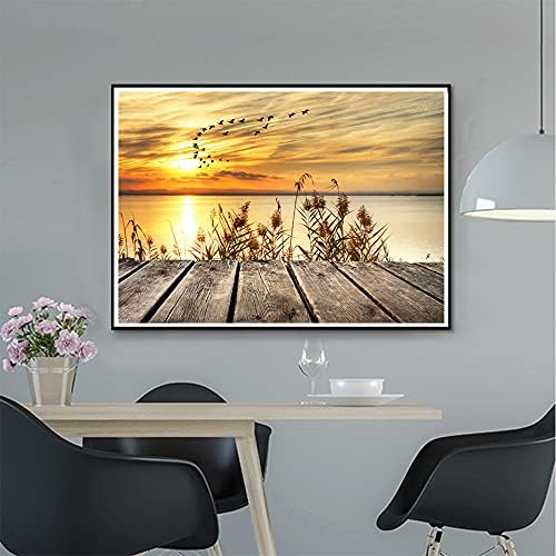 5D Full Drill Diamond Painting Kit, Beach Sunset Digital Painting Diamonds, DIY Painting Kit Full Drill Crystal Embroidery Painting, Crystal Diamond Art for Home Decoration Products (12x16inch)