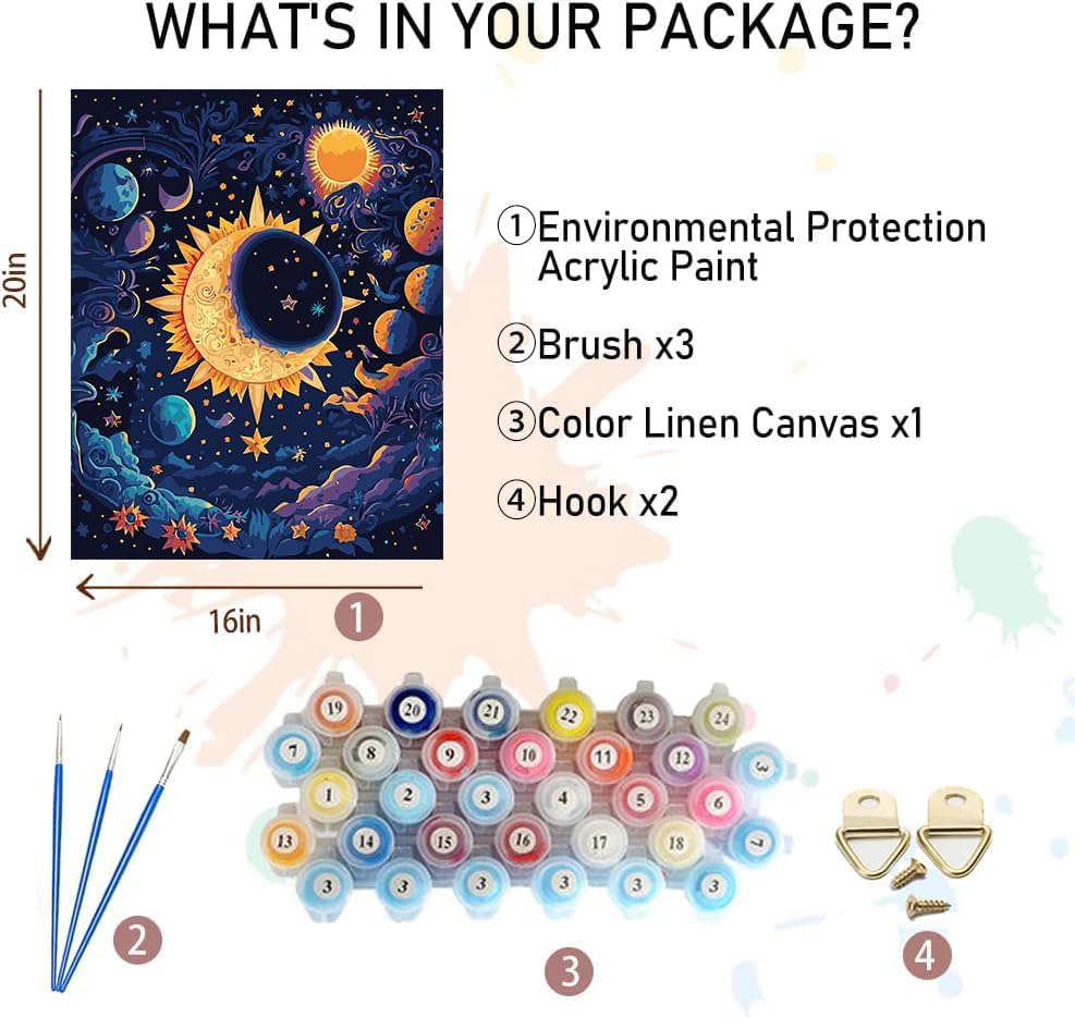xackcme Moon Paint by Numbers for Adults-Stars Paint by Number on Canvas Without Frame,DIY Starry Sky Oil Painting for Gift Home Wall Decor(16x20inch)