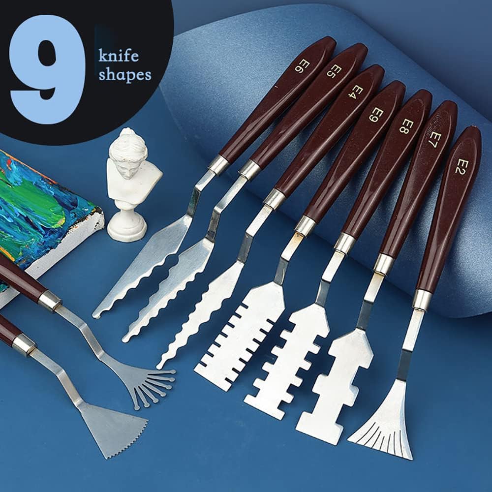 Jowoart 9 Pcs Flower Art Scraper Texture Knife Art Palette Knife Special-Shaped Scraper Oil Painting Acrylic Paint Tool for Art Students