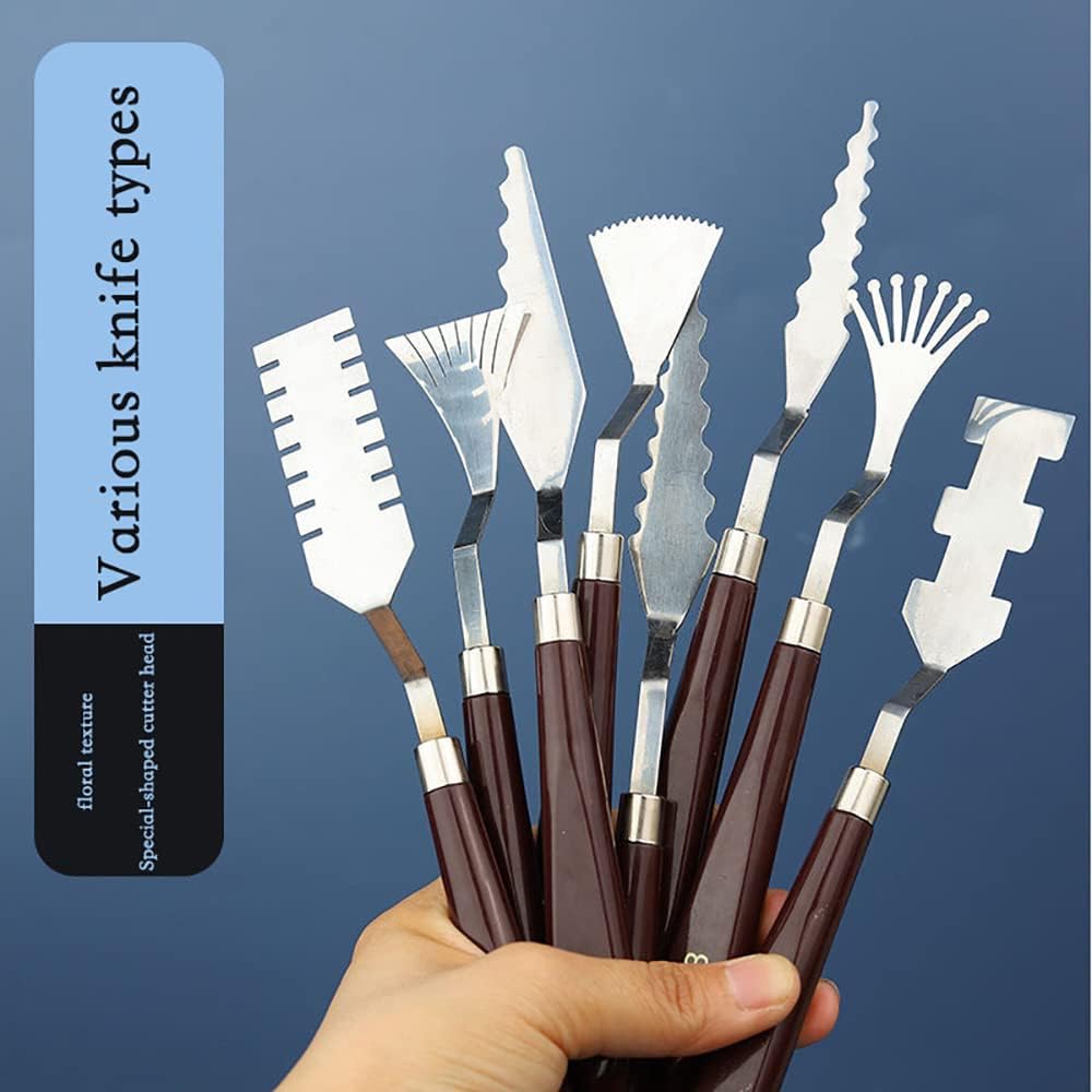 Jowoart 9 Pcs Flower Art Scraper Texture Knife Art Palette Knife Special-Shaped Scraper Oil Painting Acrylic Paint Tool for Art Students
