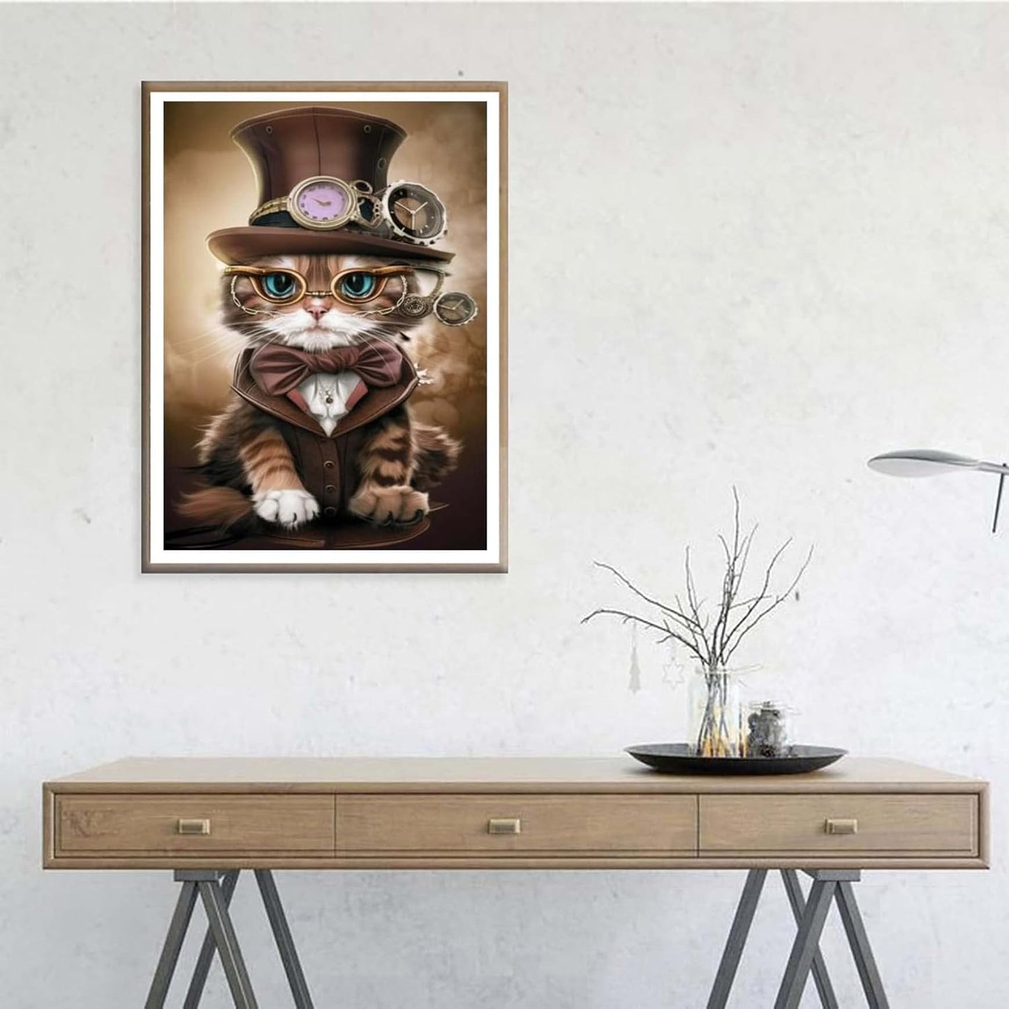 Ginfonr 5D DIY Mosaic Diamond Painting Kits Cat Glasses Hat Full Drill, Paint with Diamonds Art Animals Cross Stitch Embroidery Rhinestone Craft for Home Office Wall Decor 12x16 Inch