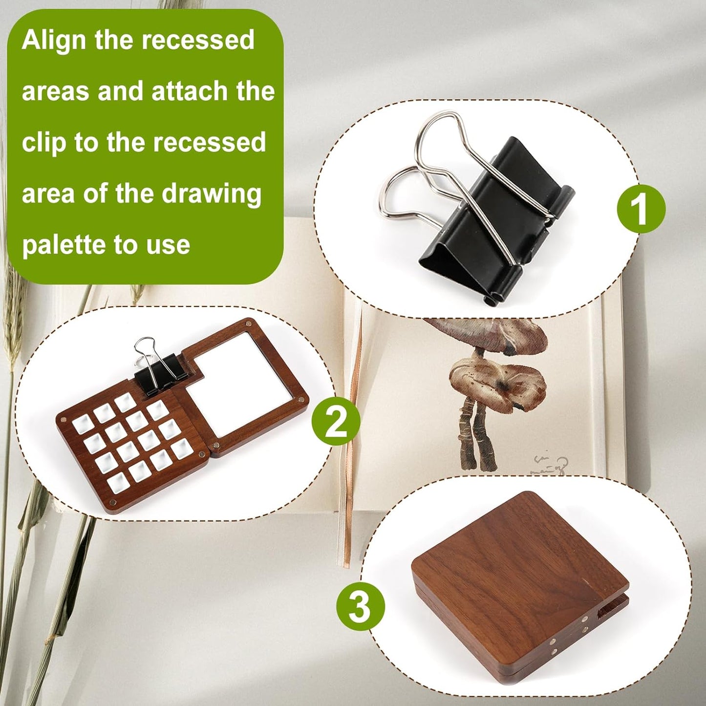 Mini Portable Palette, 15 Grids Wooden Tiny Watercolor Palette Empty Small Paint Palette Pocket Magnetic Sketchbook Palette Walnut Travel Paint Tray for Painters and Artists, 1 Clip (Without Pigment)