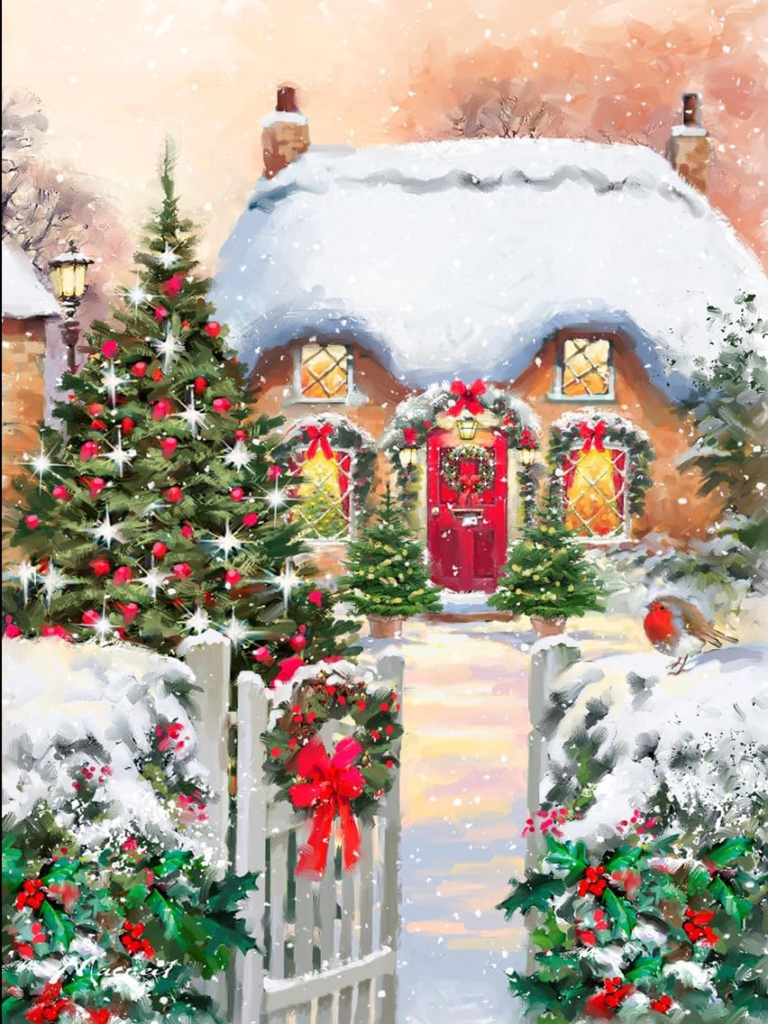 Christmas Diamond Painting Kit for Adults,DIY Diamond Painting Art -Red Truck and Red House Diamond Painting Kit,Diamond Painting Art Kits,Christmas Gifts and Home Decor (11.8x15.7in)