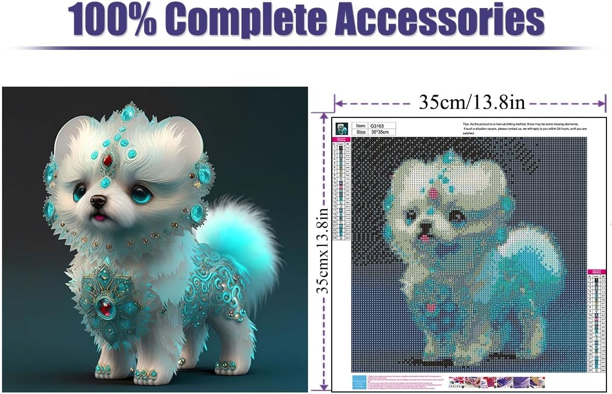 CEUHROG 5D Diamond Art Kits for Adults-DIY Dog Diamond Paintings for Adults Beginner, Animal Round Full Drill Gem Home Wall Decor Gifts 14x14 in