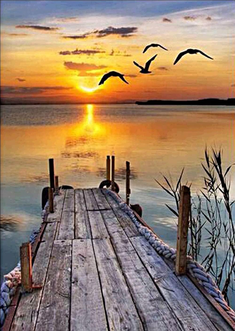 5D Full Drill Diamond Painting Kit, Beach Sunset Digital Painting Diamonds, DIY Painting Kit Full Drill Crystal Embroidery Painting, Crystal Diamond Art for Home Decoration Products (12x16inch)