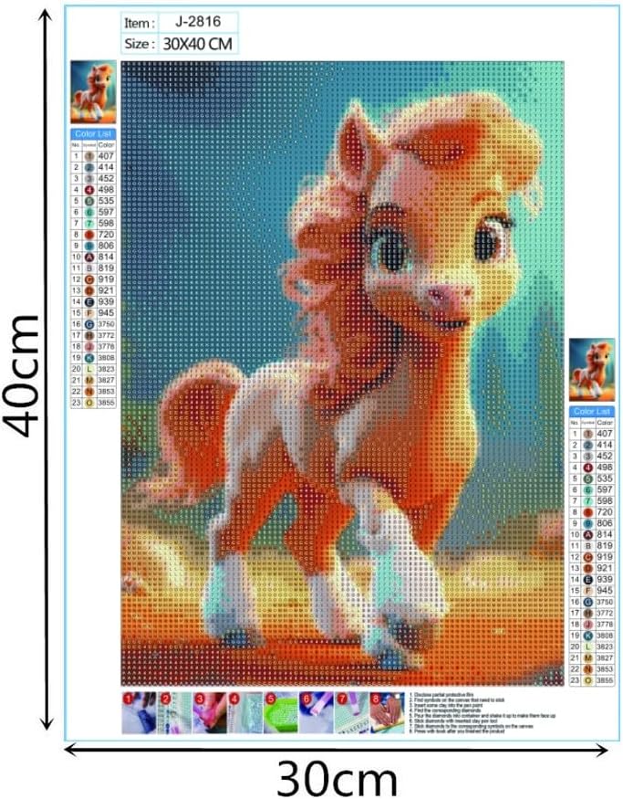 5D DIY Diamond Painting, Pony 锛孒orse Painting Diamond Painting Kit for Adults, Rhinestone Embroidery, Diamond Art, Home Wall Decor Gift,Handmade Art Painting 12x16 Inch