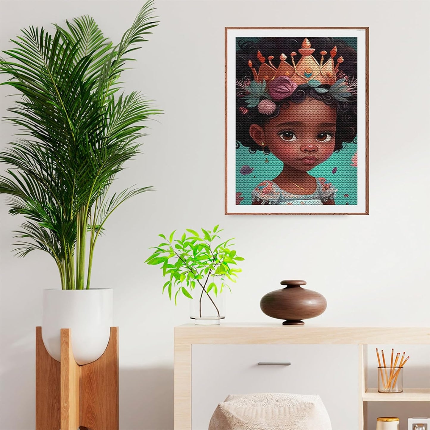 DIY Diamond Painting Kits for Adults, 5d Diamond Painting Kits Round Full Drill Diamond Painting Art Drawing for Home Wall Decor, African Black Girl Princess Flowers 12x16 inch