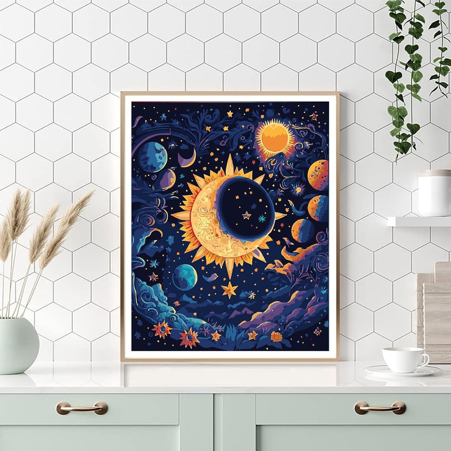 xackcme Moon Paint by Numbers for Adults-Stars Paint by Number on Canvas Without Frame,DIY Starry Sky Oil Painting for Gift Home Wall Decor(16x20inch)