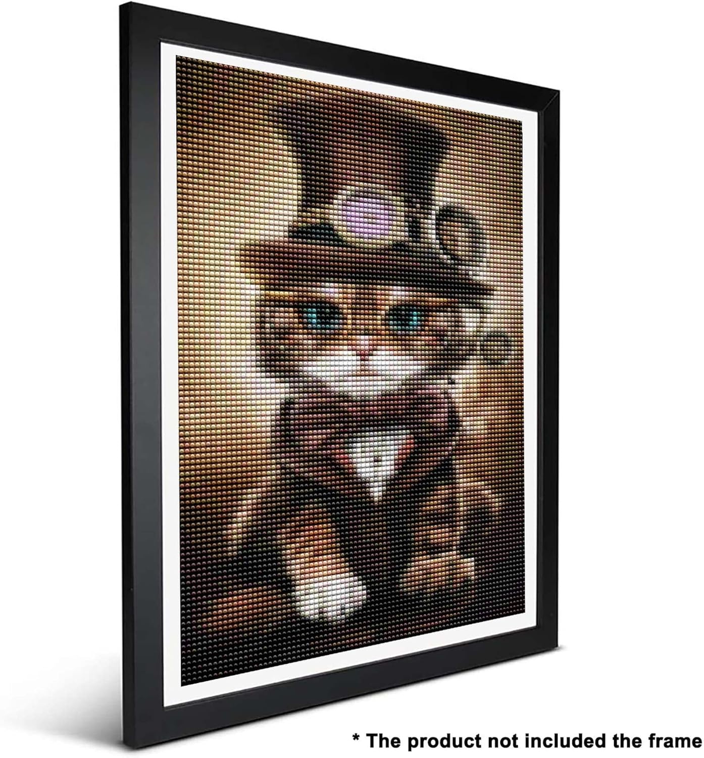 Ginfonr 5D DIY Mosaic Diamond Painting Kits Cat Glasses Hat Full Drill, Paint with Diamonds Art Animals Cross Stitch Embroidery Rhinestone Craft for Home Office Wall Decor 12x16 Inch