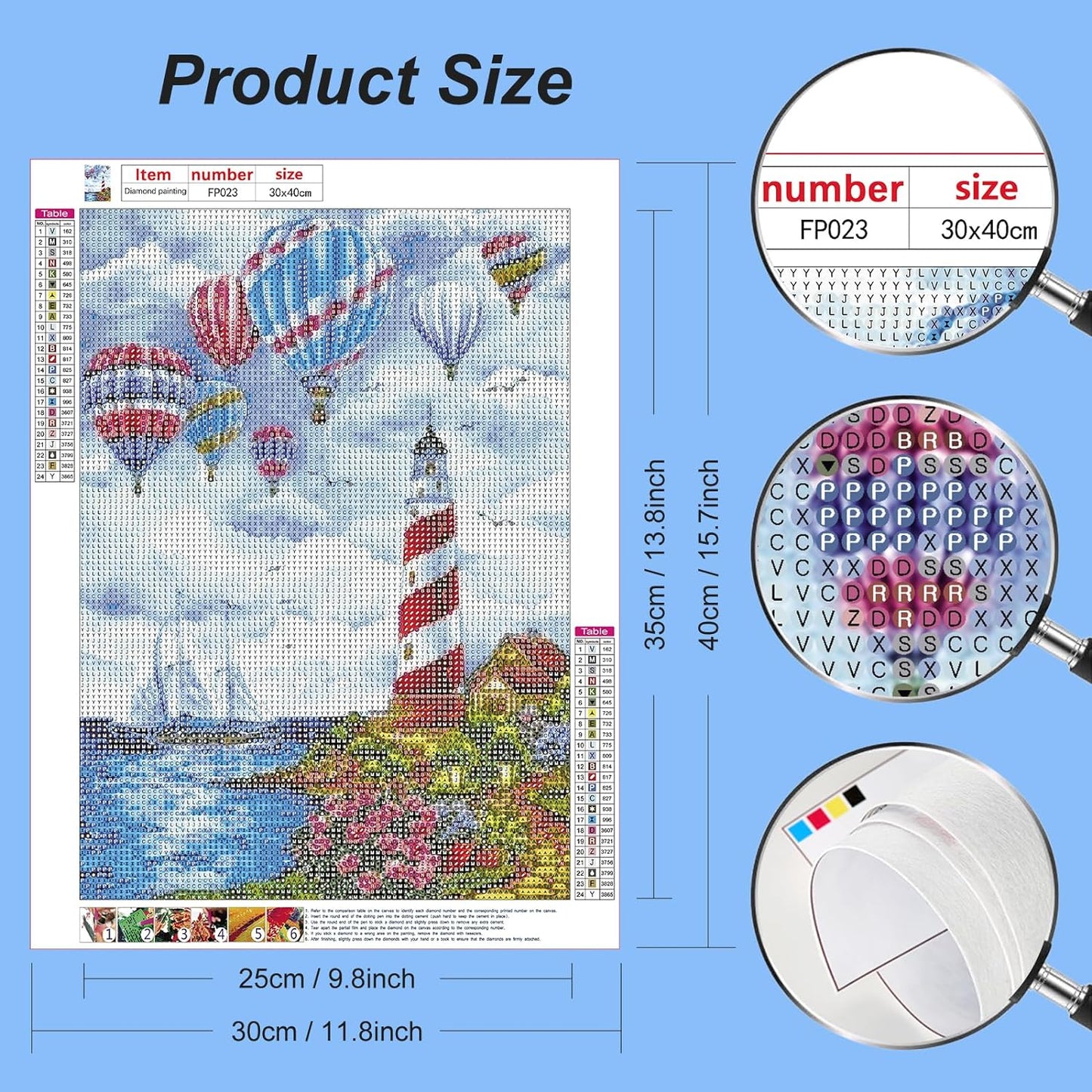 PFFNGPEN Diamond Painting Beach Lighthouse Kits for Adults, 5D Hot Air Balloon Diamond Art Kits for Beginners, DIY Full Drill Gem Art for Home Wall Decor Craft Gifts for Kids 12x16 inch
