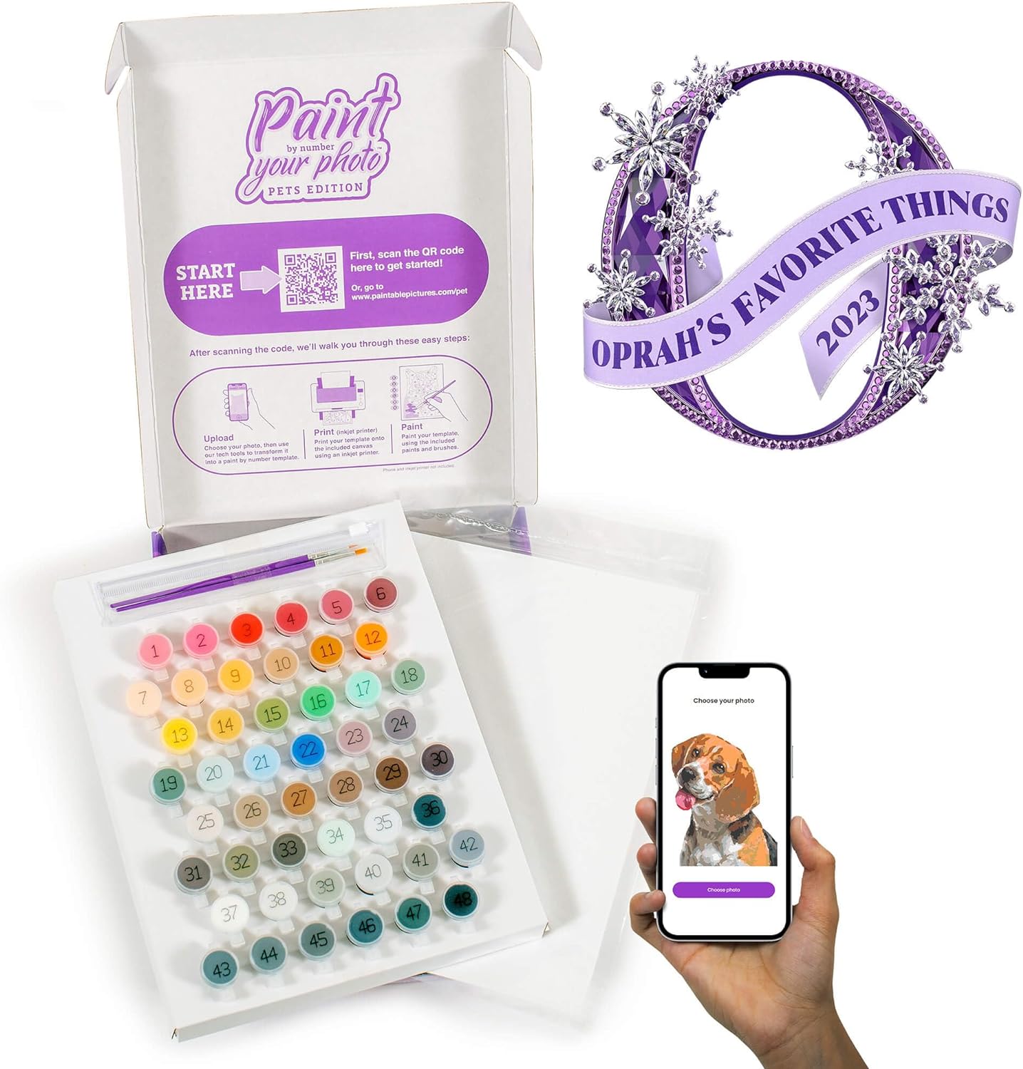 Paintable Pictures | Paint Your Photo by Number: Pets Edition | Customizable Kit | Printable Canvas | Custom Paint by Number Technology