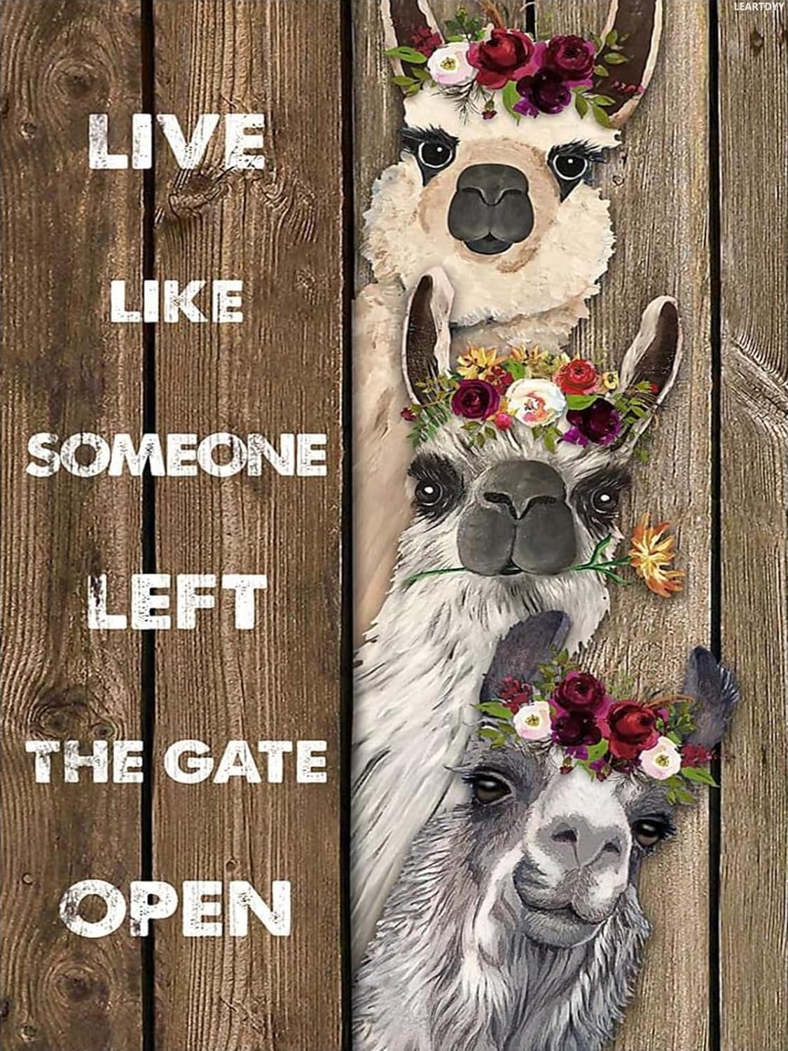 LEARTDYY Diamond Painting Llama Live Like Someone Left Gate Open 5D Diamonds Painting Art Kit for Adults Kids Round Full Drill Diamonds Home Wall Decoration Gift 12x16 Inches