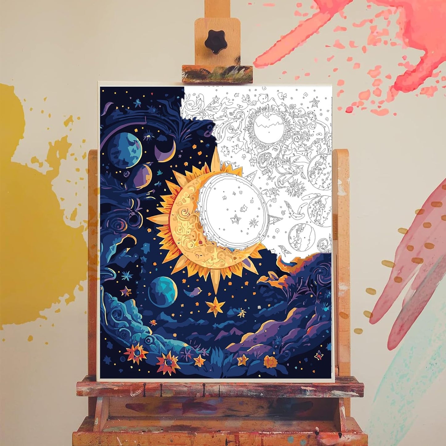 xackcme Moon Paint by Numbers for Adults-Stars Paint by Number on Canvas Without Frame,DIY Starry Sky Oil Painting for Gift Home Wall Decor(16x20inch)