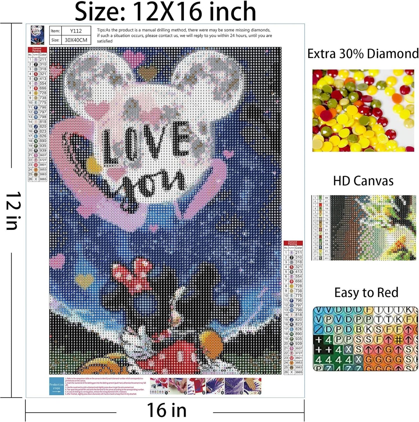 uohqhi Diamond Painting Kit Mickey Mouse 5D Diamond Art for Adults and Kids Full Round Drill Art Gems Mickey Diamond Dotz for Home Wall D茅cor 12X16inch