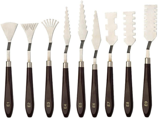 Jowoart 9 Pcs Flower Art Scraper Texture Knife Art Palette Knife Special-Shaped Scraper Oil Painting Acrylic Paint Tool for Art Students
