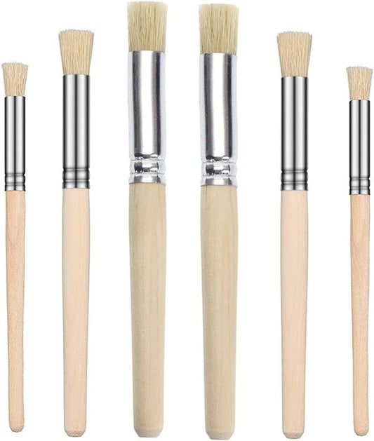 Wangzzniu Pieces Wood Handle Stencil Brush Set Natural Bristle Template Paint Brushes Art Painting Brush for DIY Arts and Crafts Painting Oil Color Painting Production Supplies Accessories (3 Sizes)