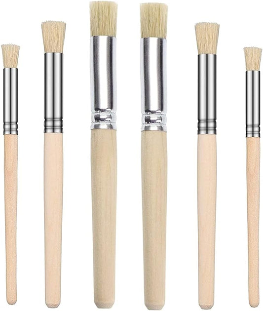 Wangzzniu Pieces Wood Handle Stencil Brush Set Natural Bristle Template Paint Brushes Art Painting Brush for DIY Arts and Crafts Painting Oil Color Painting Production Supplies Accessories (3 Sizes)