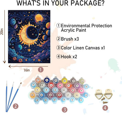 xackcme Moon Paint by Numbers for Adults-Stars Paint by Number on Canvas Without Frame,DIY Starry Sky Oil Painting for Gift Home Wall Decor(16x20inch)
