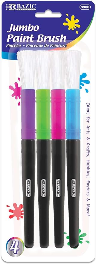 BAZIC Paint Brushes Set Round Nylon Bristle Brush, Jumbo Paintbrushes for Acrylic Oil Watercolor Gouache Art Painting, Gift for Kids (4/Pack), 1-Pack