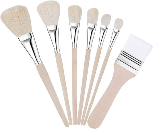 7pcs Gilding Brushes Set, Assorted Size Mop Brushes for Painting Versatile Goat Hair Brushes Paint Brushes for Crafts Acrylic Painting Gold Leaf Flakes Sheets