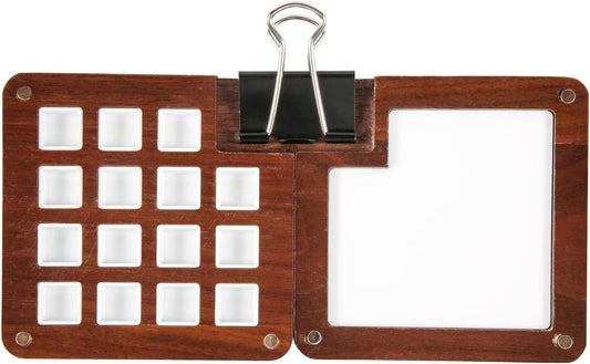 Mini Portable Palette, 15 Grids Wooden Tiny Watercolor Palette Empty Small Paint Palette Pocket Magnetic Sketchbook Palette Walnut Travel Paint Tray for Painters and Artists, 1 Clip (Without Pigment)