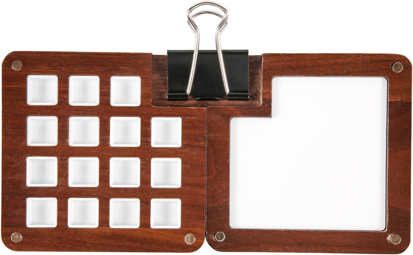 Mini Portable Palette, 15 Grids Wooden Tiny Watercolor Palette Empty Small Paint Palette Pocket Magnetic Sketchbook Palette Walnut Travel Paint Tray for Painters and Artists, 1 Clip (Without Pigment)
