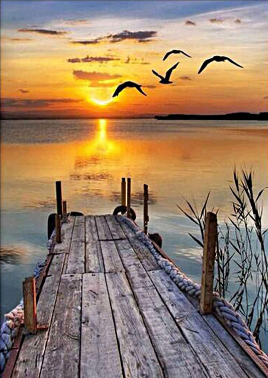 5D Full Drill Diamond Painting Kit, Beach Sunset Digital Painting Diamonds, DIY Painting Kit Full Drill Crystal Embroidery Painting, Crystal Diamond Art for Home Decoration Products (12x16inch)