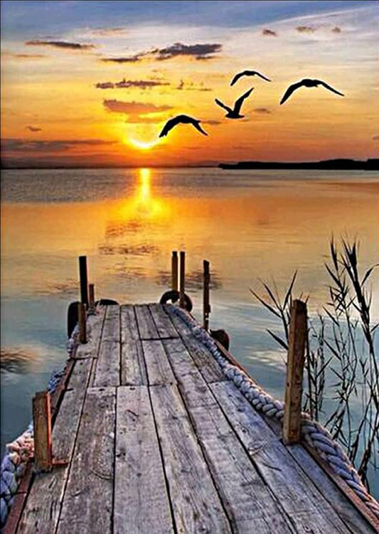 5D Full Drill Diamond Painting Kit, Beach Sunset Digital Painting Diamonds, DIY Painting Kit Full Drill Crystal Embroidery Painting, Crystal Diamond Art for Home Decoration Products (12x16inch)