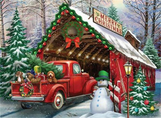 Christmas Diamond Painting Kit for Adults,DIY Diamond Painting Art -Red Truck and Red House Diamond Painting Kit,Diamond Painting Art Kits,Christmas Gifts and Home Decor (11.8x15.7in)
