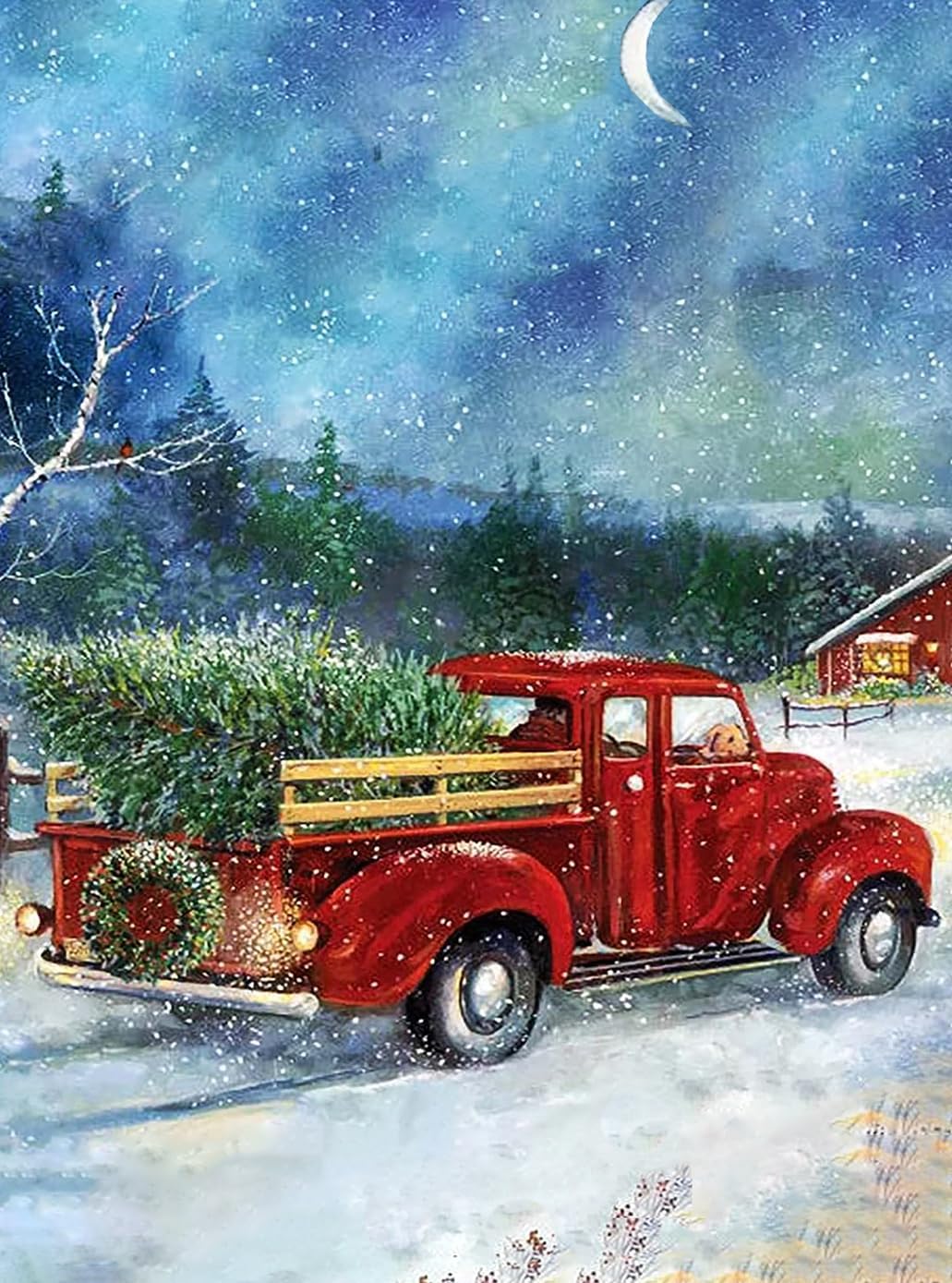 Christmas Diamond Painting Kit for Adults,DIY Diamond Painting Art -Red Truck and Red House Diamond Painting Kit,Diamond Painting Art Kits,Christmas Gifts and Home Decor (11.8x15.7in)