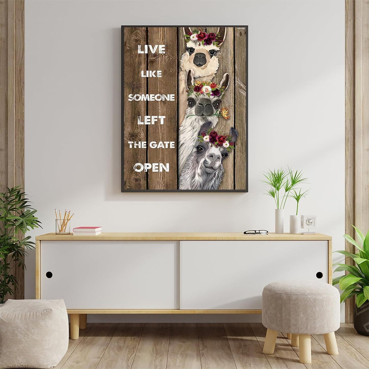 LEARTDYY Diamond Painting Llama Live Like Someone Left Gate Open 5D Diamonds Painting Art Kit for Adults Kids Round Full Drill Diamonds Home Wall Decoration Gift 12x16 Inches