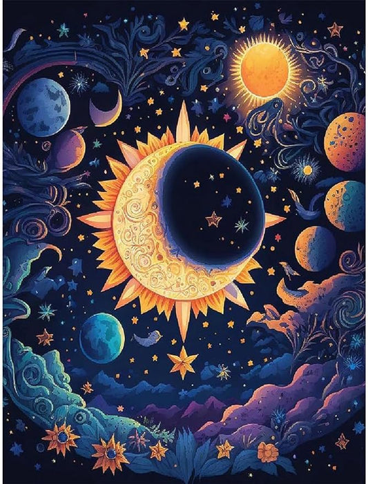 xackcme Moon Paint by Numbers for Adults-Stars Paint by Number on Canvas Without Frame,DIY Starry Sky Oil Painting for Gift Home Wall Decor(16x20inch)