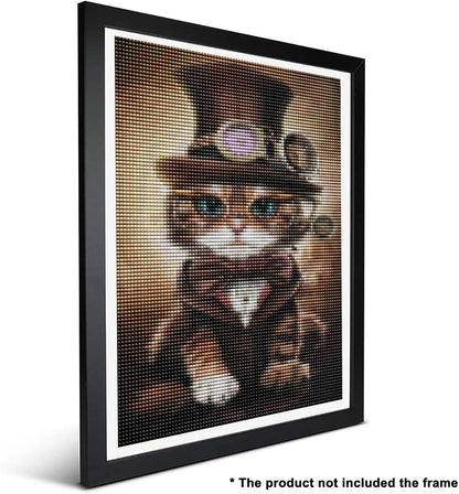 Ginfonr 5D DIY Mosaic Diamond Painting Kits Cat Glasses Hat Full Drill, Paint with Diamonds Art Animals Cross Stitch Embroidery Rhinestone Craft for Home Office Wall Decor 12x16 Inch