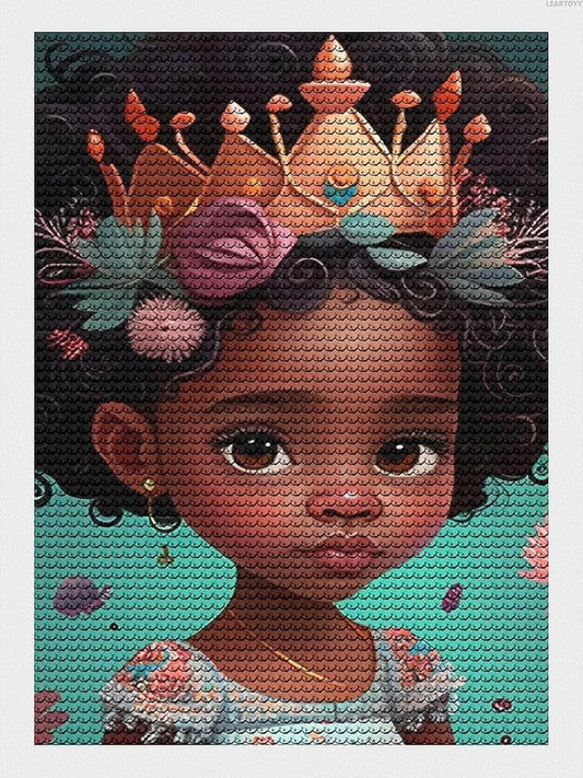 DIY Diamond Painting Kits for Adults, 5d Diamond Painting Kits Round Full Drill Diamond Painting Art Drawing for Home Wall Decor, African Black Girl Princess Flowers 12x16 inch
