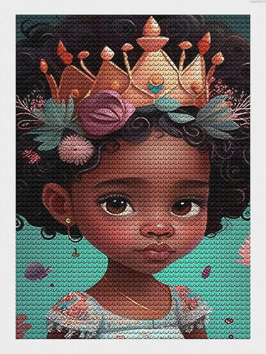 DIY Diamond Painting Kits for Adults, 5d Diamond Painting Kits Round Full Drill Diamond Painting Art Drawing for Home Wall Decor, African Black Girl Princess Flowers 12x16 inch