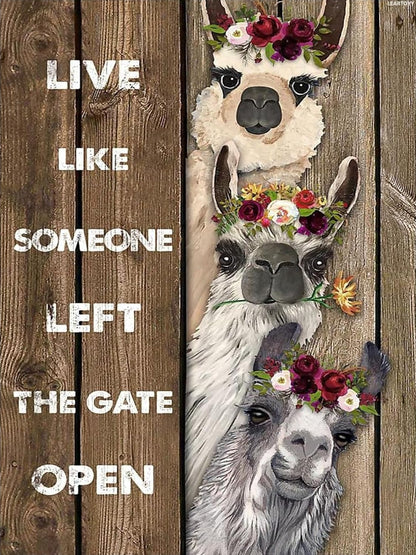 LEARTDYY Diamond Painting Llama Live Like Someone Left Gate Open 5D Diamonds Painting Art Kit for Adults Kids Round Full Drill Diamonds Home Wall Decoration Gift 12x16 Inches