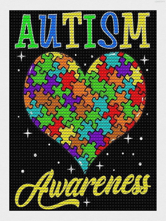 LEARTDYY Diamond Painting by Numbers Colorful Love Autism Awareness Diamond Painting Kit DIY Crystal Rhinestone Cross Stitch Art Crafts for Home Wall Decor 12x16 Inch