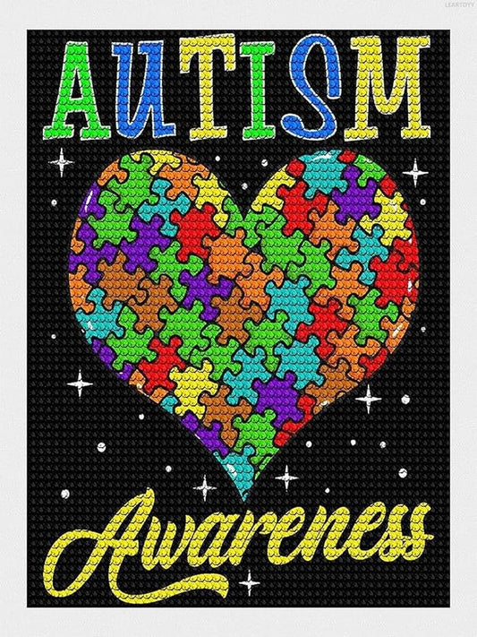 LEARTDYY Diamond Painting by Numbers Colorful Love Autism Awareness Diamond Painting Kit DIY Crystal Rhinestone Cross Stitch Art Crafts for Home Wall Decor 12x16 Inch