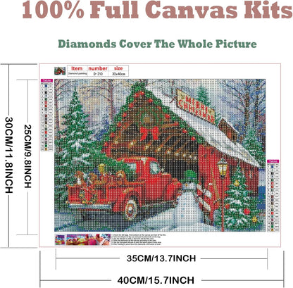 Christmas Diamond Painting Kit for Adults,DIY Diamond Painting Art -Red Truck and Red House Diamond Painting Kit,Diamond Painting Art Kits,Christmas Gifts and Home Decor (11.8x15.7in)