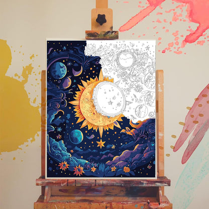 xackcme Moon Paint by Numbers for Adults-Stars Paint by Number on Canvas Without Frame,DIY Starry Sky Oil Painting for Gift Home Wall Decor(16x20inch)