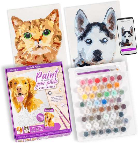 Paintable Pictures | Paint Your Photo by Number: Pets Edition | Customizable Kit | Printable Canvas | Custom Paint by Number Technology
